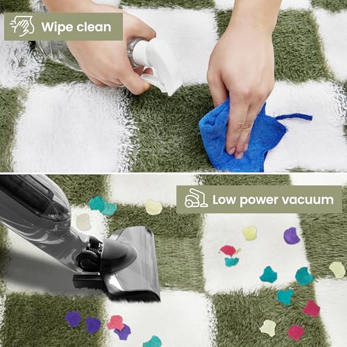 TOOHUB Super Soft Rug for Bedroom, 5x7 Ft Green and White Area Rug Classic Checkered Shaggy Anti-Skid High Pile Soft Fluffy Rug Fuzzy Carpet for Living Room Bedroom Kids Room Nursery, Dorm Home Decor - Image 3