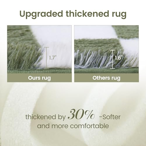 TOOHUB Super Soft Rug for Bedroom, 5x7 Ft Green and White Area Rug Classic Checkered Shaggy Anti-Skid High Pile Soft Fluffy Rug Fuzzy Carpet for Living Room Bedroom Kids Room Nursery, Dorm Home Decor - Image 4