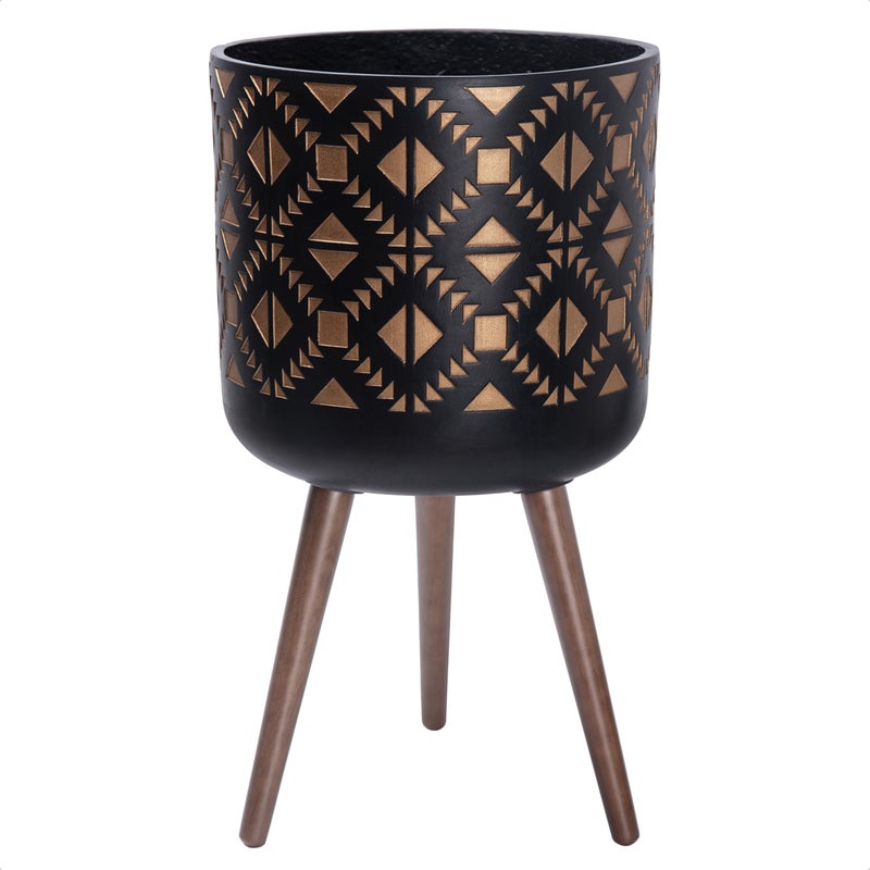 D'vine Dev 14 Inch Planter Pot with Stand, Mid-Century Tall Plant Pot with Legs for Indoor Plants, Bronze/Black, 88-G-D-6 - Image 1