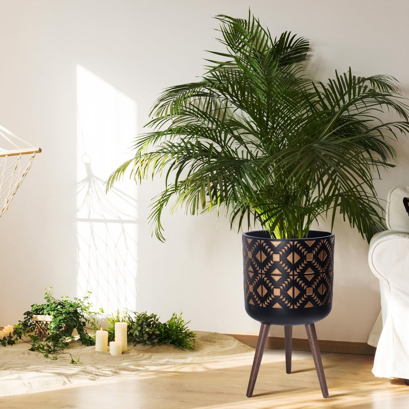 D'vine Dev 14 Inch Planter Pot with Stand, Mid-Century Tall Plant Pot with Legs for Indoor Plants, Bronze/Black, 88-G-D-6 - Image 2
