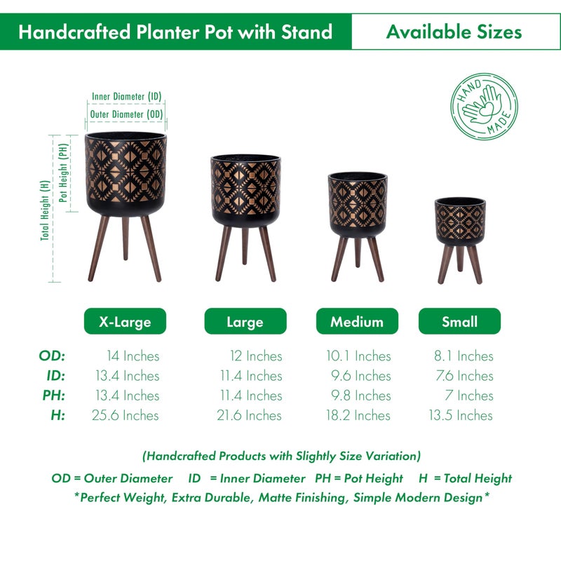 D'vine Dev 14 Inch Planter Pot with Stand, Mid-Century Tall Plant Pot with Legs for Indoor Plants, Bronze/Black, 88-G-D-6 - Image 3