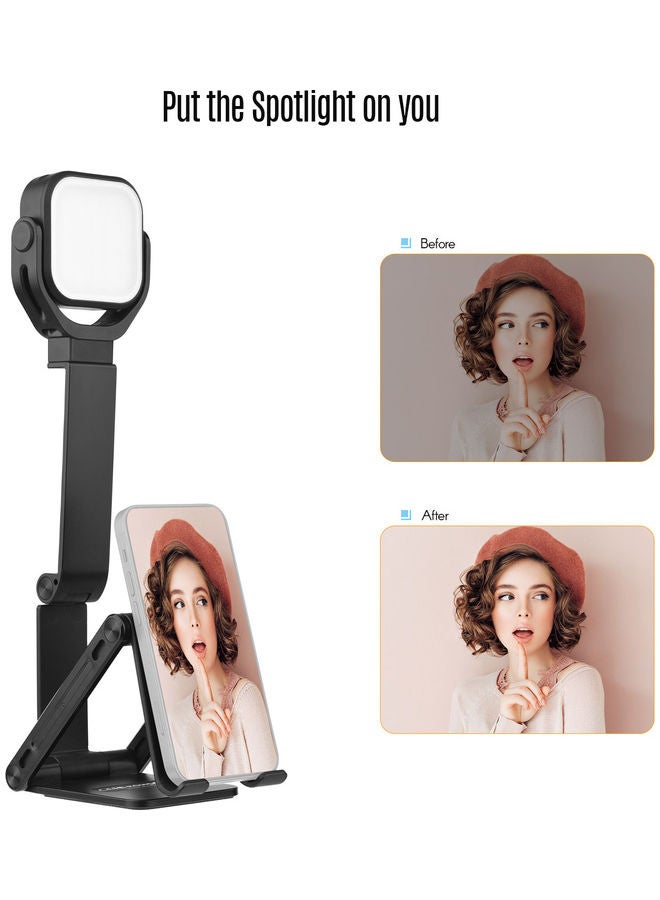 إسكدنيا حامل للهاتف محمول قابل للطي مع مصباح LED أسود - Image 4