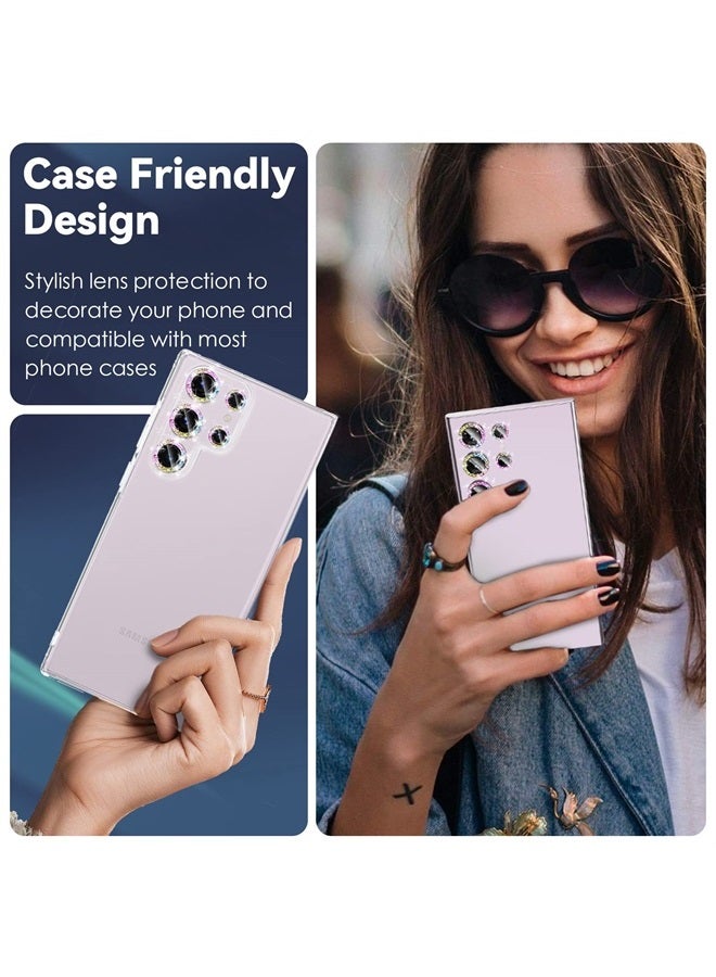 CloudValley [3+2Pcs Camera Lens Protector for Samsung Galaxy S23 Ultra, 9H Tempered Glass + Aluminum Alloy Metal Individual Lens Screen Ring for S23 Ultra 6.8in 5G 2023 - Glitter Colorful  - Image 2