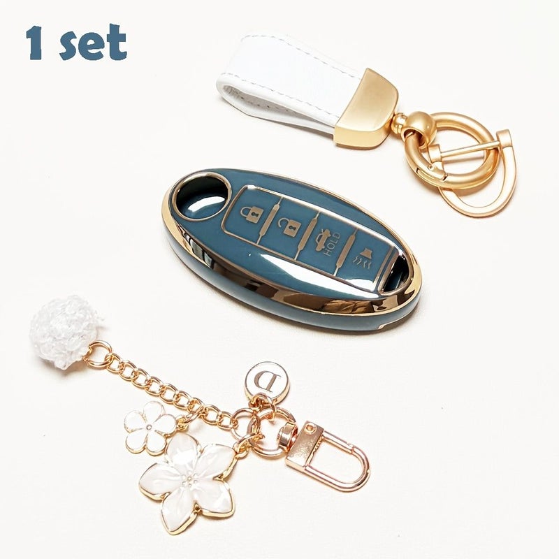 TPU Car Key Protection Case 360 Soft Durable Gray Blue Keychain For Nissan Infiniti - Image 4