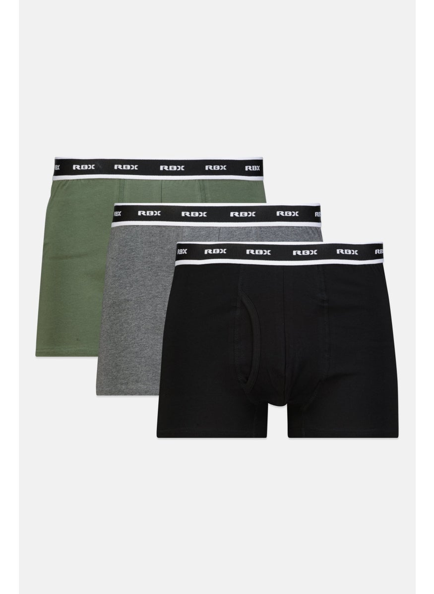 RBX - Men 3 Pieces Brand Logo Boxer Briefs, Black/Olive - Image 1