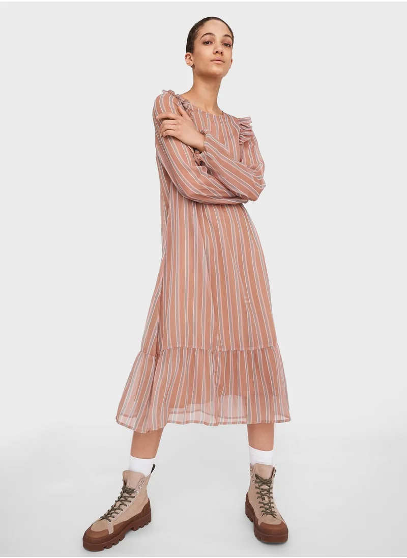 NOISY MAY Sheer Sleeve Ruffle Hem Dress