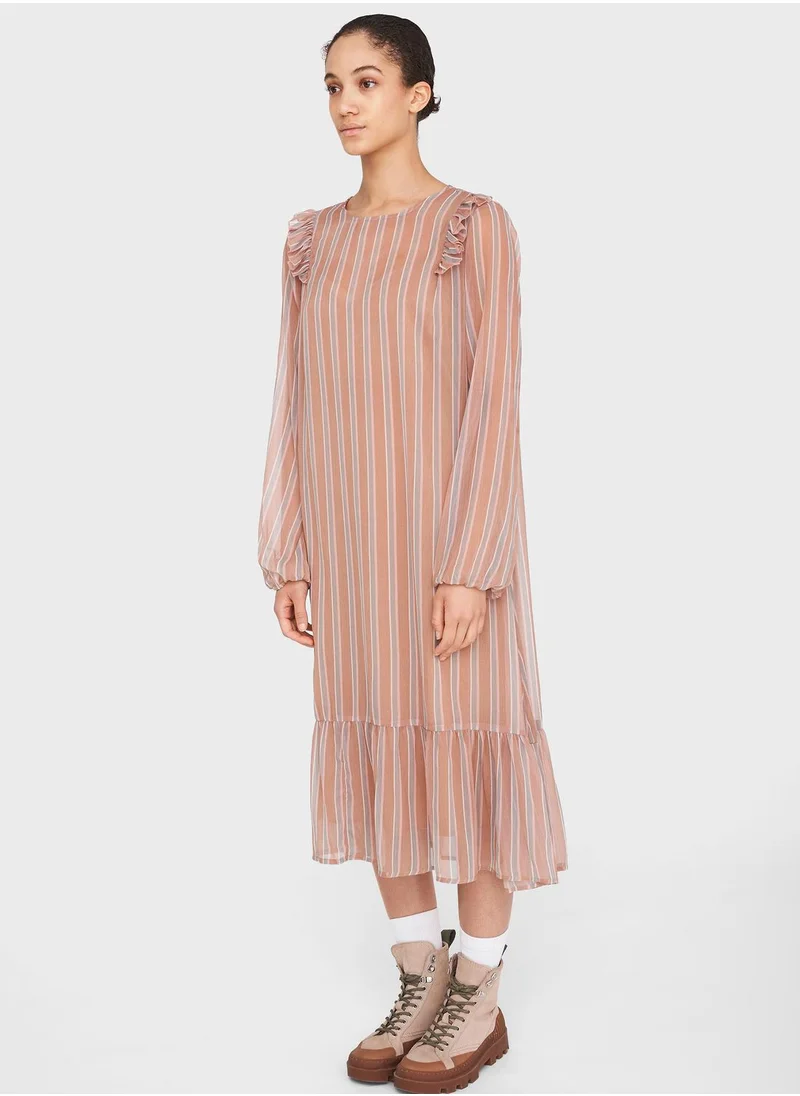 NOISY MAY Sheer Sleeve Ruffle Hem Dress