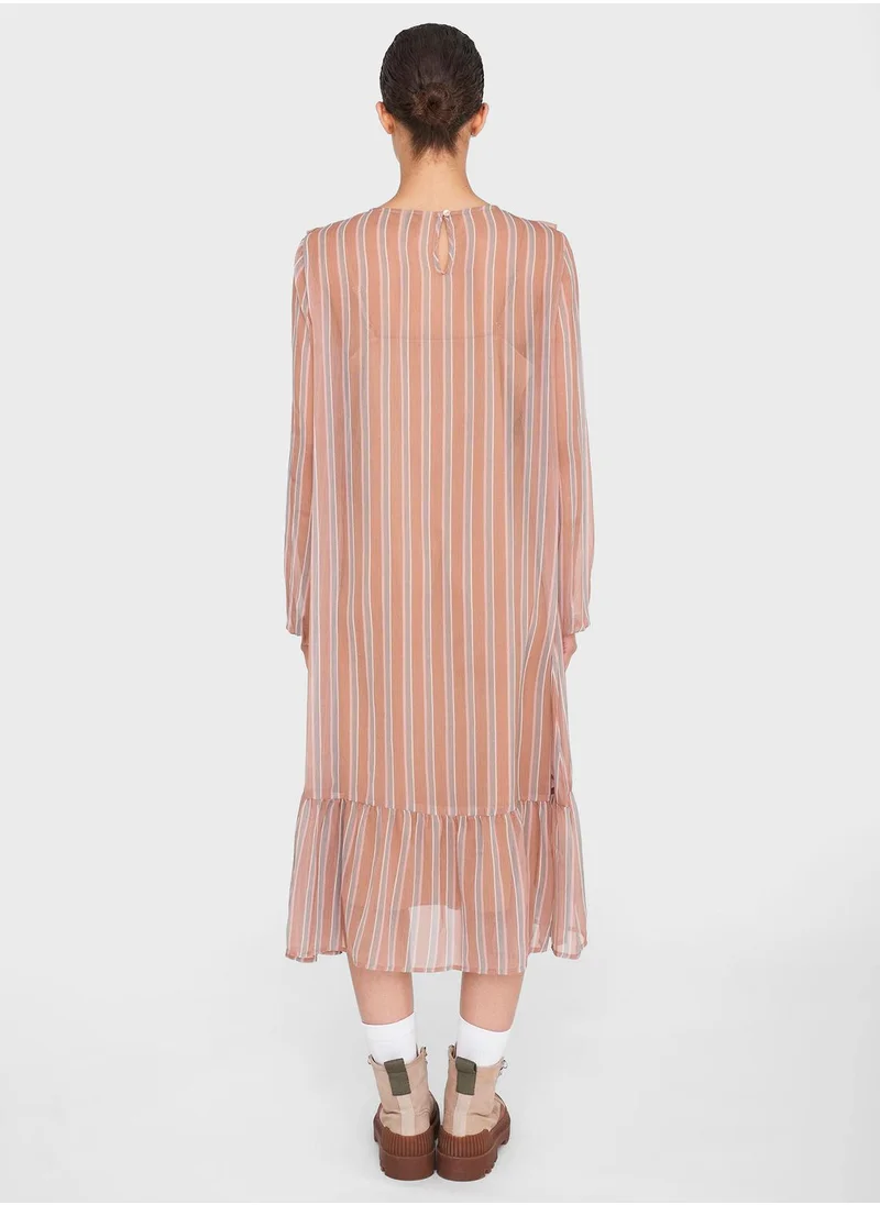 NOISY MAY Sheer Sleeve Ruffle Hem Dress