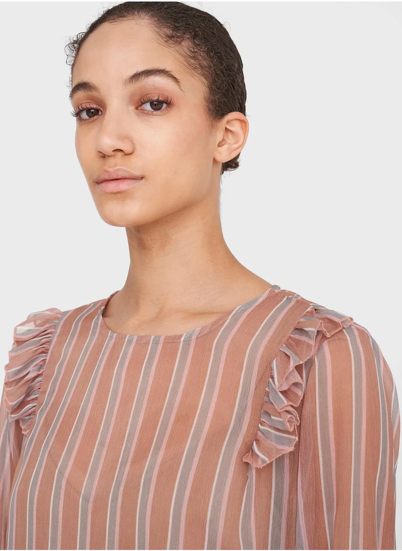 NOISY MAY Sheer Sleeve Ruffle Hem Dress