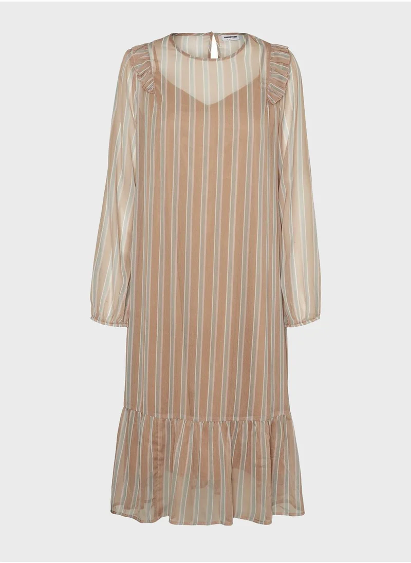 NOISY MAY Sheer Sleeve Ruffle Hem Dress