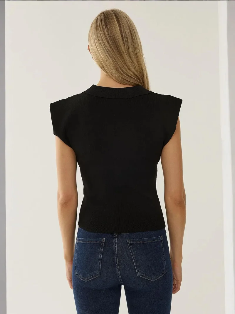 HICCUP Polo Neck Slim Fit Sweater with Shoulder Pads