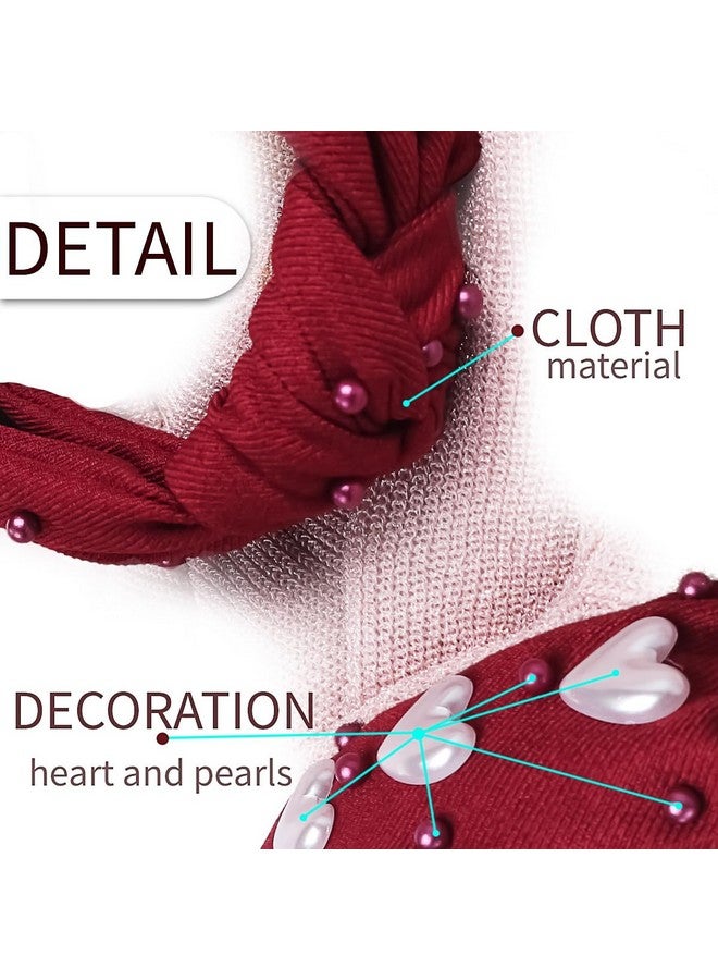 Doneace Valentine'S Day Knotted Headband For Women Red Heart Pearl Twisted Hairbands Jeweled Rhinestone Crystal Wide Top Knot Headbands Cute Fashion Valentine’S Day Hair Accessories Holiday Gifts - Image 2