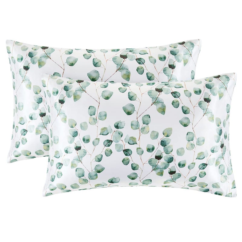 EXQ Home EXQ Home Satin Pillowcase for Hair and Skin Cooling Printed Pillow Cases King Size Pillow Case Set of 2 Printed Satin Pillow Covers with Envelope Closure(Ink Leaf 20x40 inches)  - Image 1
