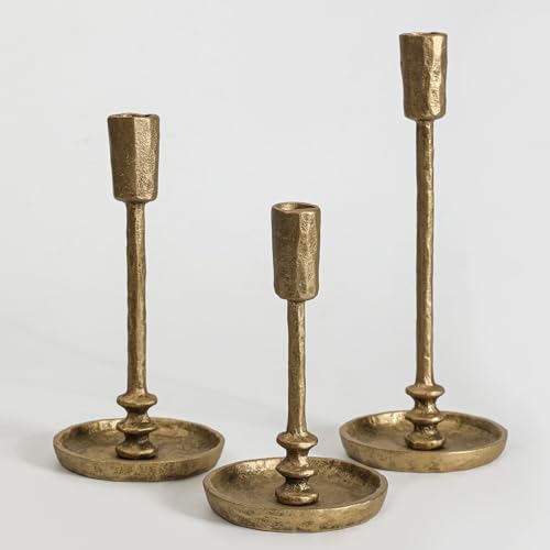 SUJUN Rustic Cast Iron Taper Candle Holder - Set of 3 Vintage Candle Stands, Candlestick Holders for Wedding, Dining, - Image 1