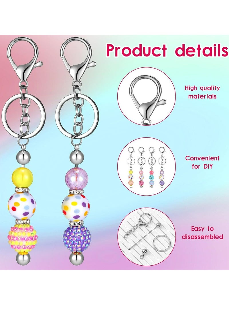 15 Pcs Beadable Keychain Bars Set 5 Beaded Keychain 5 Resealable Pouch Bag 5 Thank You Cards for DIY Craft Making(Silver)  - Image 3