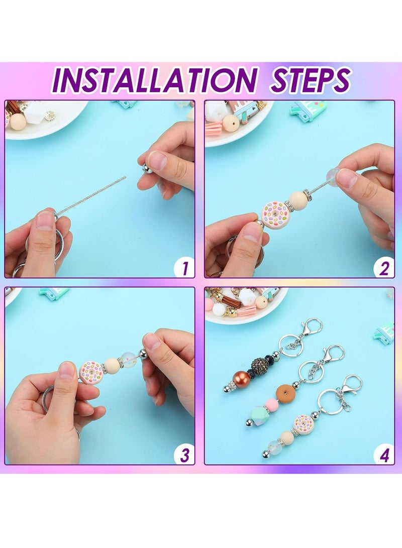 15 Pcs Beadable Keychain Bars Set 5 Beaded Keychain 5 Resealable Pouch Bag 5 Thank You Cards for DIY Craft Making(Silver)  - Image 4