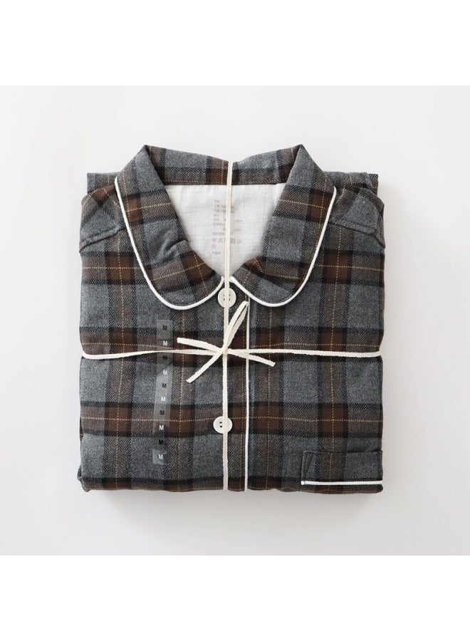 Unprinted Style Autumn And Winter Unprinted Loungewear, All-cotton Brushed Flannel Pure Cotton Pajamas, Men's And Women's Long-sleeved Set
