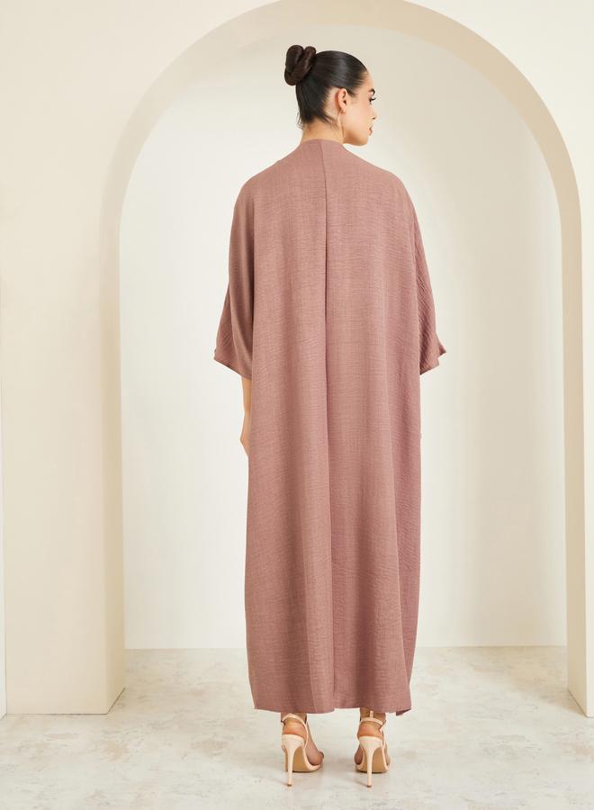 Amirah Women Brown Embroidered Batwing Sleeve Abaya - Image 4