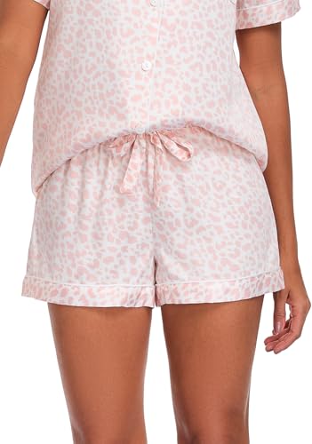 Serenedelicacy Women's Satin Pajama Set 2-Piece Sleepwear Loungewear Button Down Short Sleeve Silky PJ Set (X-Large, Blush, Leopard) - Image 5