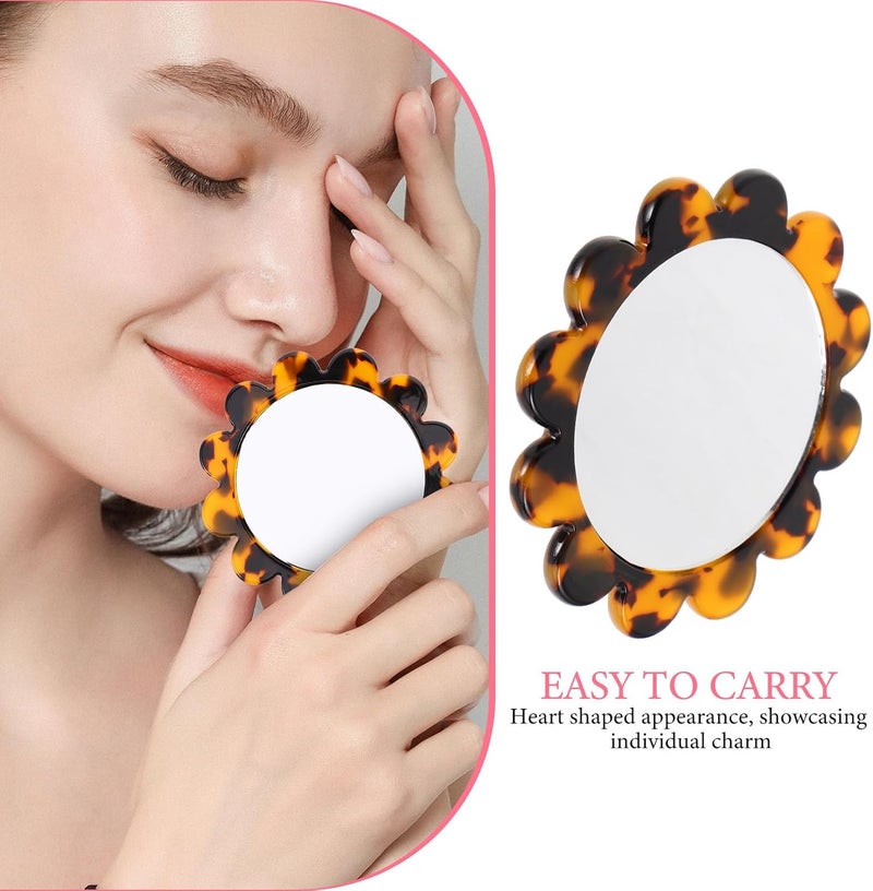 Retro Sunflower Compact Mirror Small Handheld Floral Acetate Sheet Portable Makeup Mirror for Travel and Beauty Grooming - Image 3