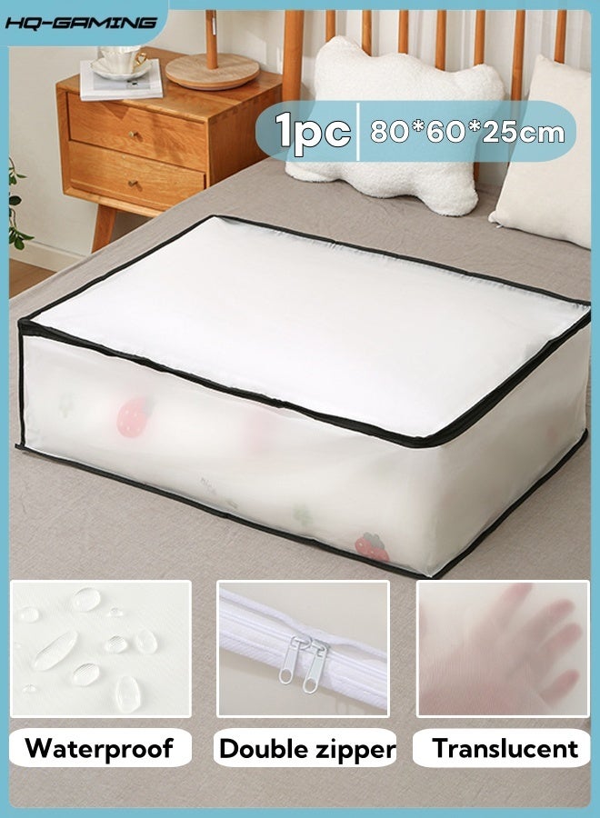 HQ-GAMING 120L Large Storage Bag Quilt Storage Bag, Clothes Storage Bins Foldable Closet Organizers PEVA Clothes Wardrobe Storage Containers with Zipper for Blankets, Bedding, 80*60*25cm - Image 1