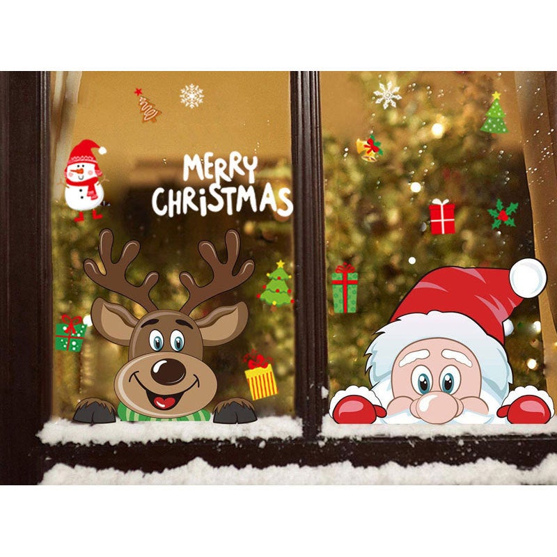 Positive And Negative Same Color Reusable Snowflake Static Stickers Santa Claus Rudolph Christmas Festival Window Glass Stickers - Image 2