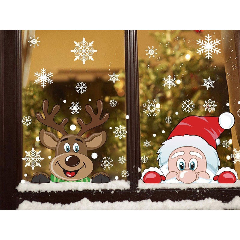 Positive And Negative Same Color Reusable Snowflake Static Stickers Santa Claus Rudolph Christmas Festival Window Glass Stickers - Image 3