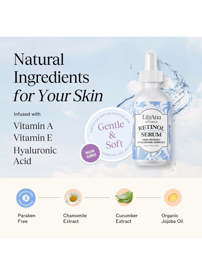 LilyAna Naturals Retinol Serum for Face - Made in USA, Face Serum with Hyaluronic Acid and Vitamin E, Anti Aging Serum, Reduces Age Spots and Sun Damage, Promotes Collagen and Elastin (Retinol, 1oz)  - Image 3