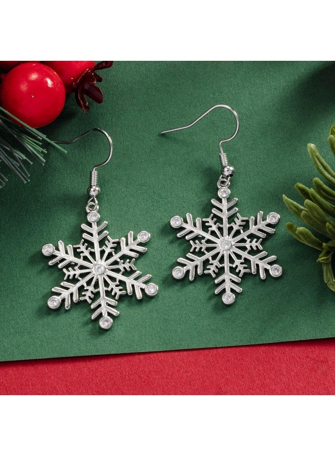 SELOVO Clear Cubic Zirconia Fishhoop Snowflake Earring Hook Dangle Drop Earrings For Woman For Christmas - Image 5