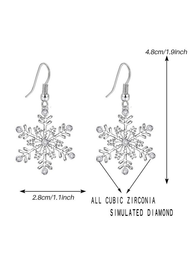 SELOVO Clear Cubic Zirconia Fishhoop Snowflake Earring Hook Dangle Drop Earrings For Woman For Christmas - Image 3