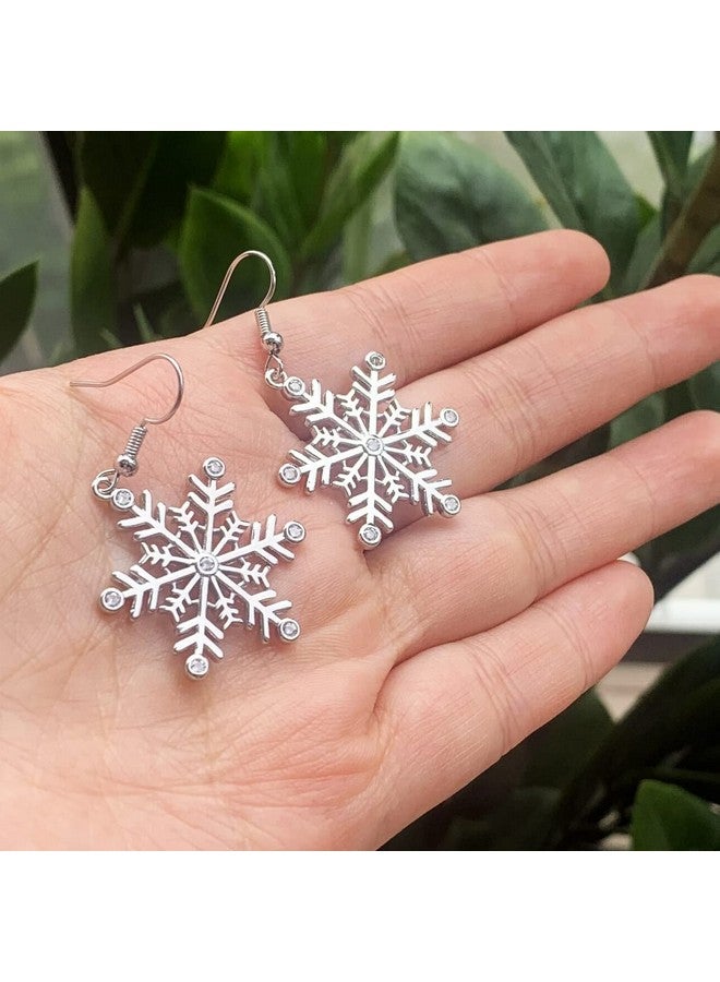 SELOVO Clear Cubic Zirconia Fishhoop Snowflake Earring Hook Dangle Drop Earrings For Woman For Christmas - Image 2