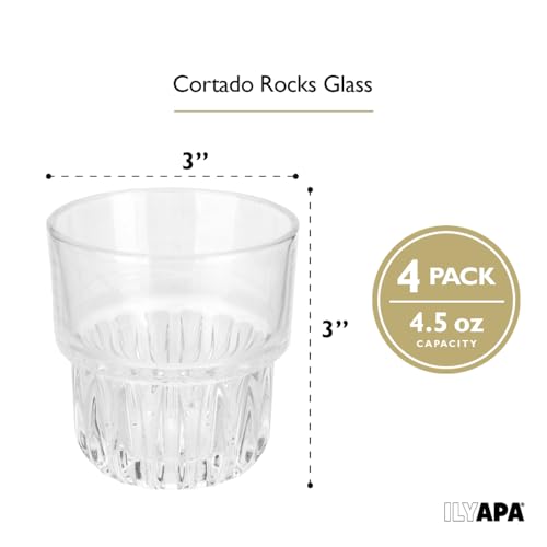 Ilyapa Cortado Glasses 45 oz Double Shot Glasses Set of 4 Gibraltar Rock Glass Espresso Cups Coffee Barista 45 Ounce Espresso Shot Glass - Image 3