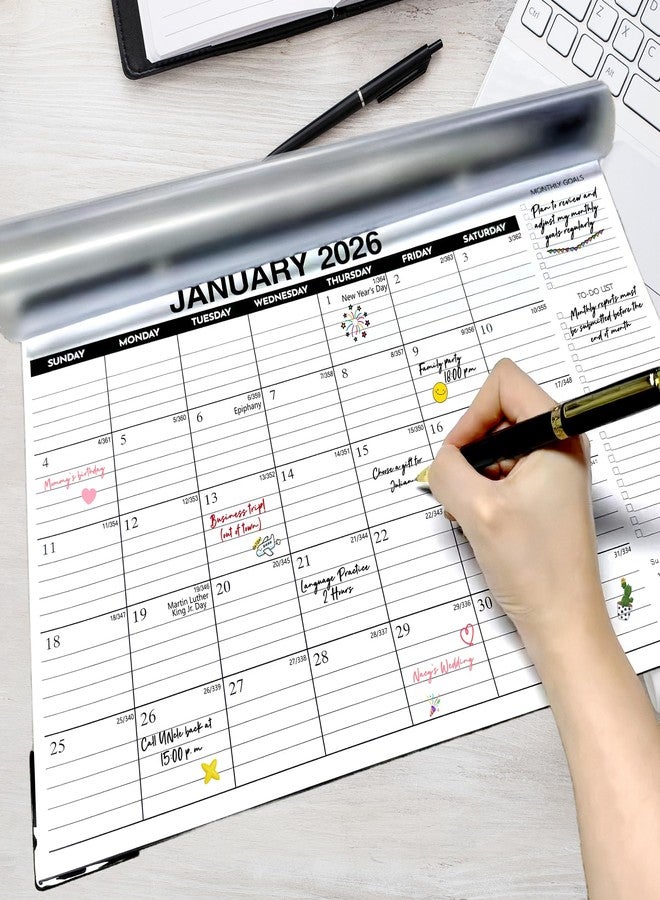 VOVEA تقويم مكتبي 2026-2027 - تقويم مكتبي/جداري كبير لمدة 18 شهرًا، من يناير 2026 إلى يونيو 2027، مقاس 17 × 11.5 بوصة، ورق سميك، مربعات مسطرة كبيرة، غطاء بلاستيكي شفاف - مثالي للتنظيم المنزلي والمدرسي والمكتبي - Image 2
