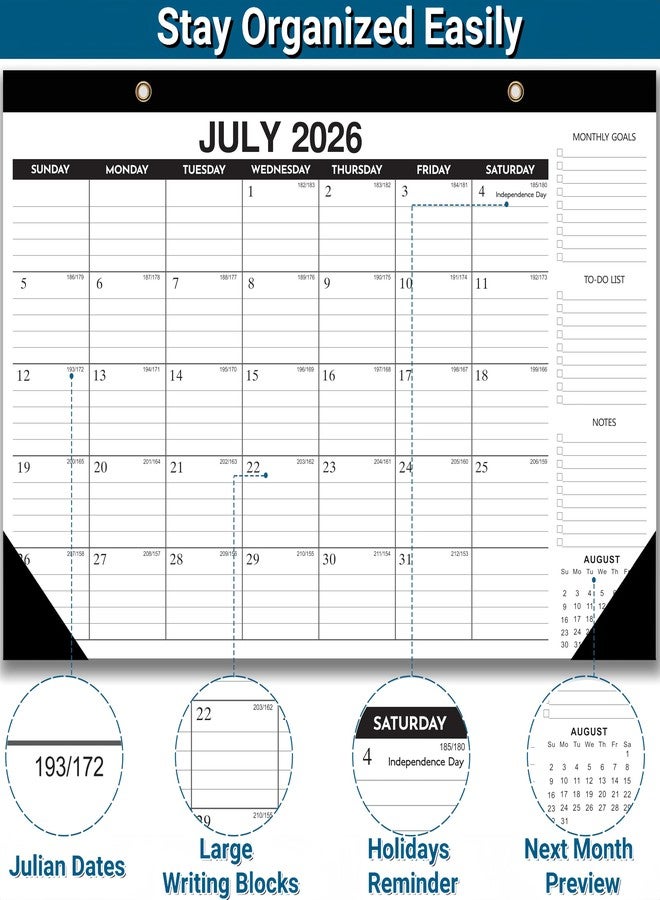 VOVEA تقويم مكتبي 2026-2027 - تقويم مكتبي/جداري كبير لمدة 18 شهرًا، من يناير 2026 إلى يونيو 2027، مقاس 17 × 11.5 بوصة، ورق سميك، مربعات مسطرة كبيرة، غطاء بلاستيكي شفاف - مثالي للتنظيم المنزلي والمدرسي والمكتبي - Image 5