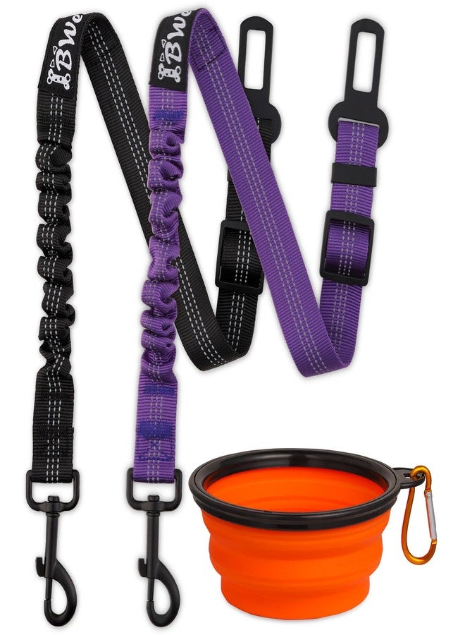 IBWell Dog Seat Belt,3 Piece Set Retractable Dog Car Harness Adjustable Dog Seat Belt for Vehicle Nylon Pet Safety Seat Belts Heavy Duty & Elastic (Black & Purple) - Image 1