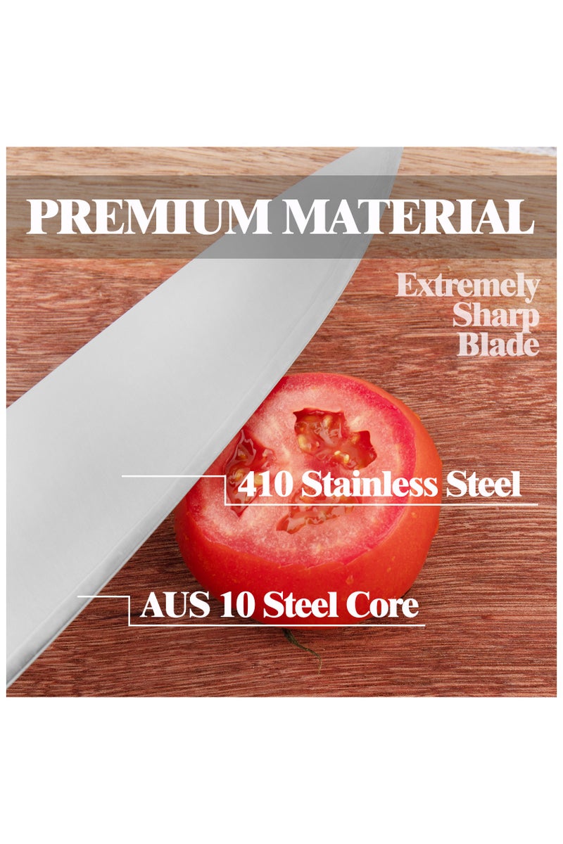 فوك سكين شيف 8 بوصة، نصل من قلب AUS10، مقبض من خشب الباكا الفاخر مع مقص مطبخ من الفولاذ المقاوم للصدأ عالي الكربون. مثالية للطبخ، التقطيع، التقسيم، التقطيع إلى مكعبات، مع صندوق هدايا فاخر. - Image 3