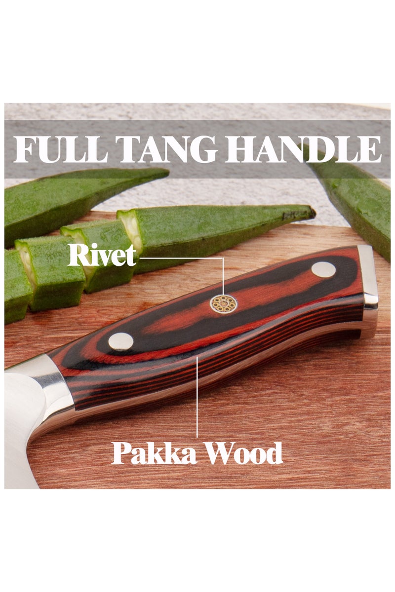 فوك سكين شيف 8 بوصة، نصل من قلب AUS10، مقبض من خشب الباكا الفاخر مع مقص مطبخ من الفولاذ المقاوم للصدأ عالي الكربون. مثالية للطبخ، التقطيع، التقسيم، التقطيع إلى مكعبات، مع صندوق هدايا فاخر. - Image 4