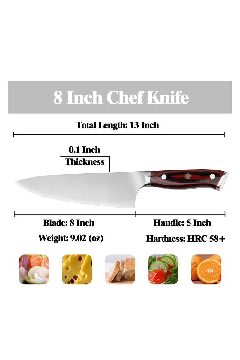 فوك سكين شيف 8 بوصة، نصل من قلب AUS10، مقبض من خشب الباكا الفاخر مع مقص مطبخ من الفولاذ المقاوم للصدأ عالي الكربون. مثالية للطبخ، التقطيع، التقسيم، التقطيع إلى مكعبات، مع صندوق هدايا فاخر. - Image 2