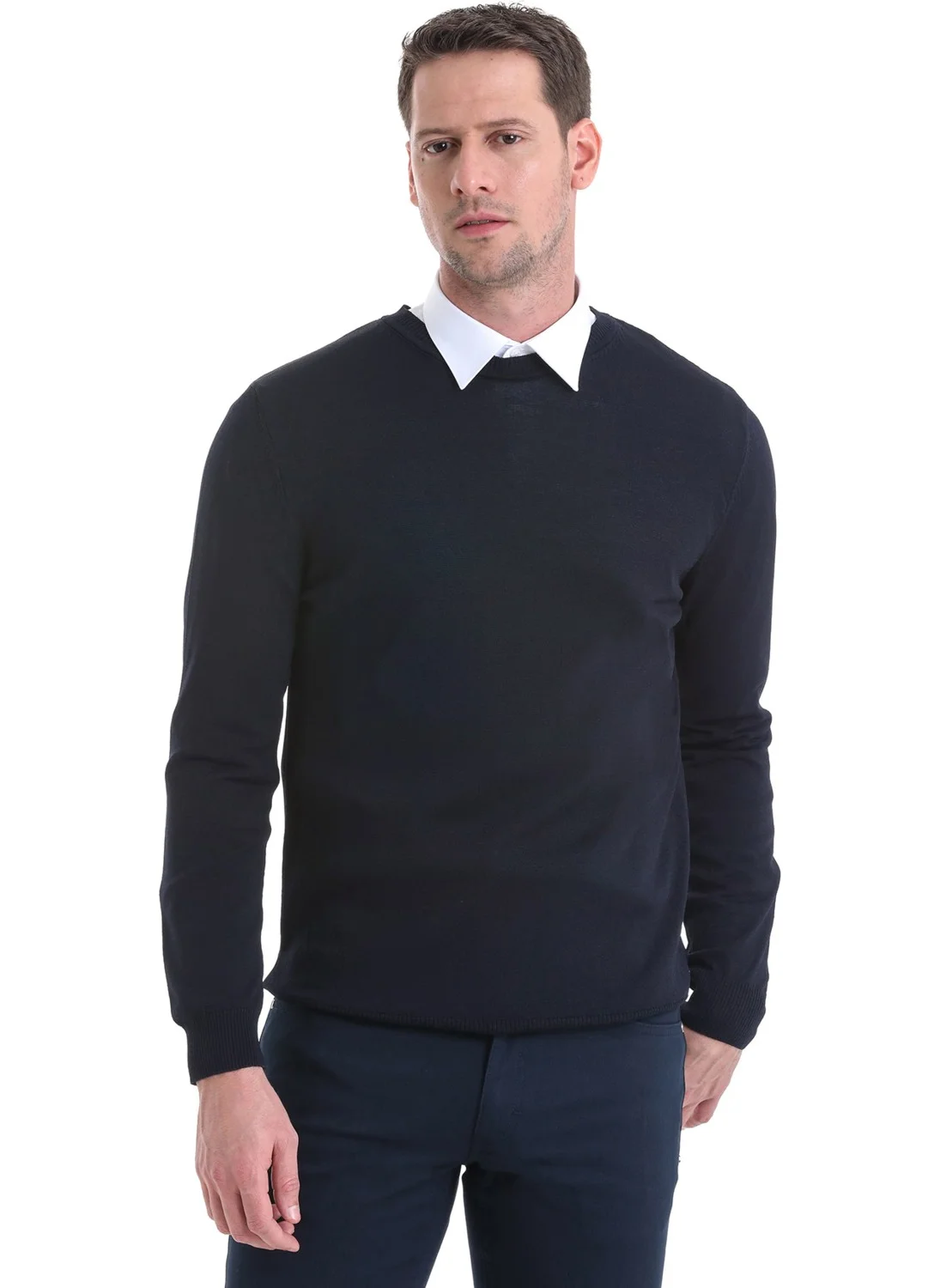 Hatemoğlu Navy Blue Regular Fit Plain Crew Neck Knitwear Sweater