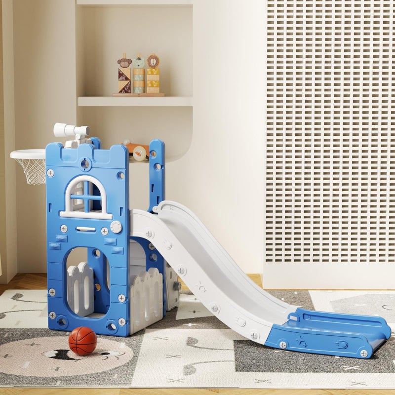 LulliSpace 6 in 1 Toddler Slide for Toddler&Kids,Kids Climber Slider for Indoor Outdoor Playground with Storage,Telescope,Basketball Hoop and L Shaped Slide for Toddler Climber Playset,Blue - Image 2