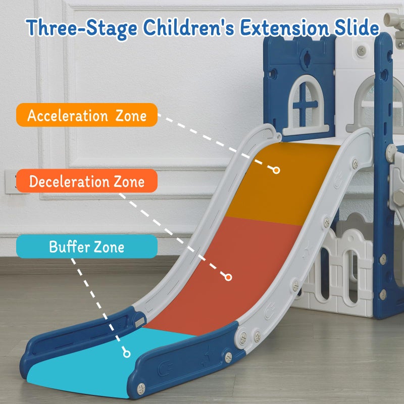 LulliSpace 6 in 1 Toddler Slide for Toddler&Kids,Kids Climber Slider for Indoor Outdoor Playground with Storage,Telescope,Basketball Hoop and L Shaped Slide for Toddler Climber Playset,Blue - Image 5