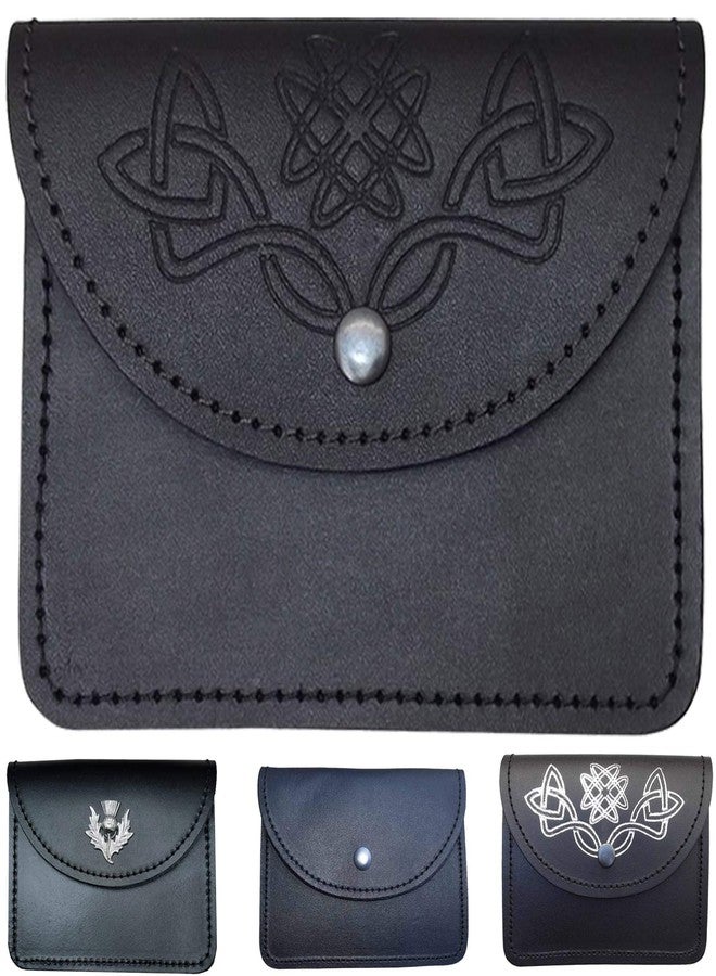 AAR Scottish Celtic Embossed Black Leather Belt Pouch Sporran Bag Piper Drummer - Image 1