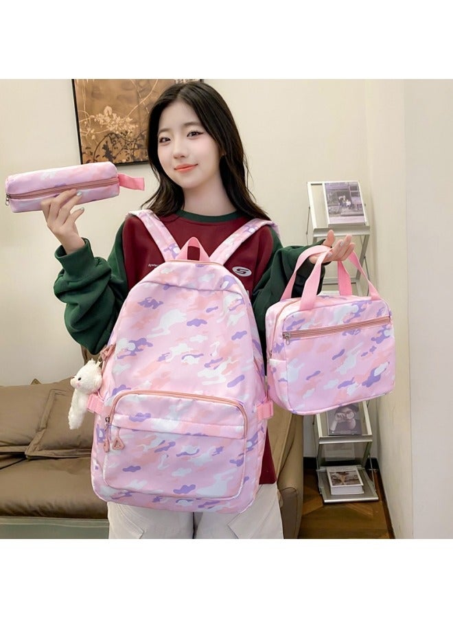 GGEROU حقيبة ظهر للأطفال للمراهقين حقيبة مدرسية للمدرسة الابتدائية والمتوسطة مع مجموعة صندوق الغداء باللون الوردي - Image 1