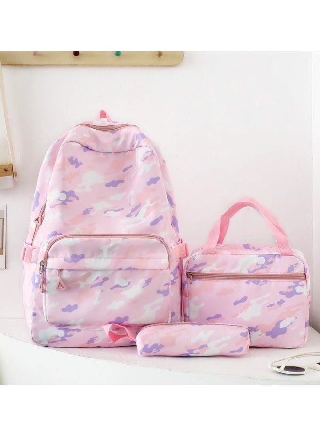 GGEROU حقيبة ظهر للأطفال للمراهقين حقيبة مدرسية للمدرسة الابتدائية والمتوسطة مع مجموعة صندوق الغداء باللون الوردي - Image 2