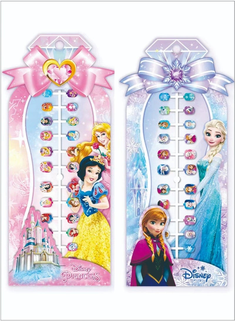 48 قطعة من ملصقات أظافر الأطفال من ديزني برينسيس، ملصقات أظافر كرتونية للأطفال من فروزن، مجموعة ملصقات أظافر ذاتية اللصق غير سامة وعديمة الرائحة على شكل فتاة أميرة - Image 1