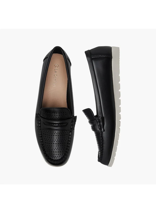 لو كونفورت Women's Perforation Detail Slip-On Loafers