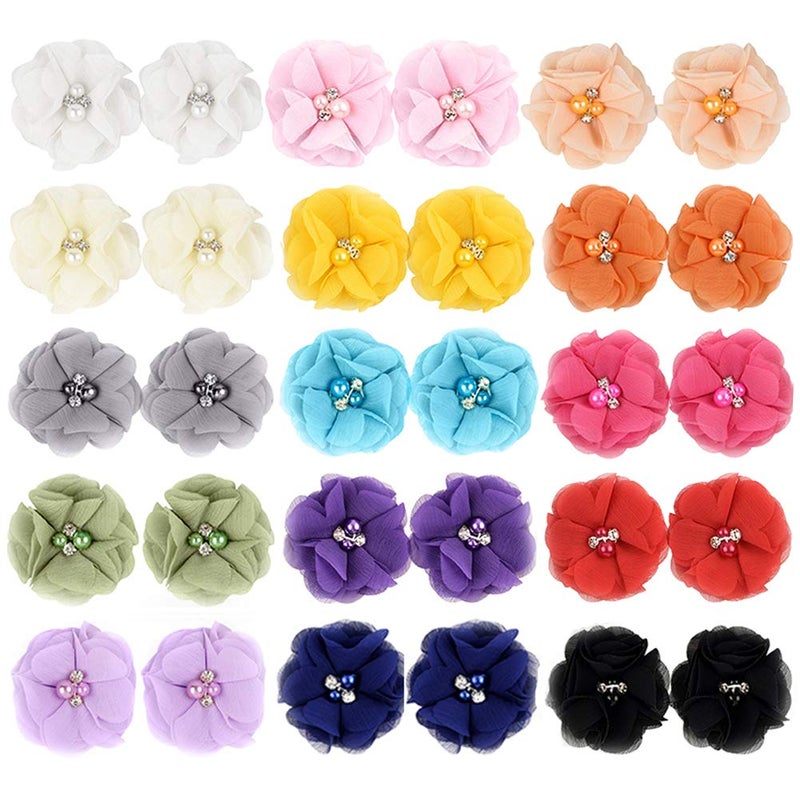 jollybows 30pcs Baby Girls Alligator Hair Clips Chiffon Flower Hair Barrettes Accessories for Kids Toddler Teens (01) - Image 2
