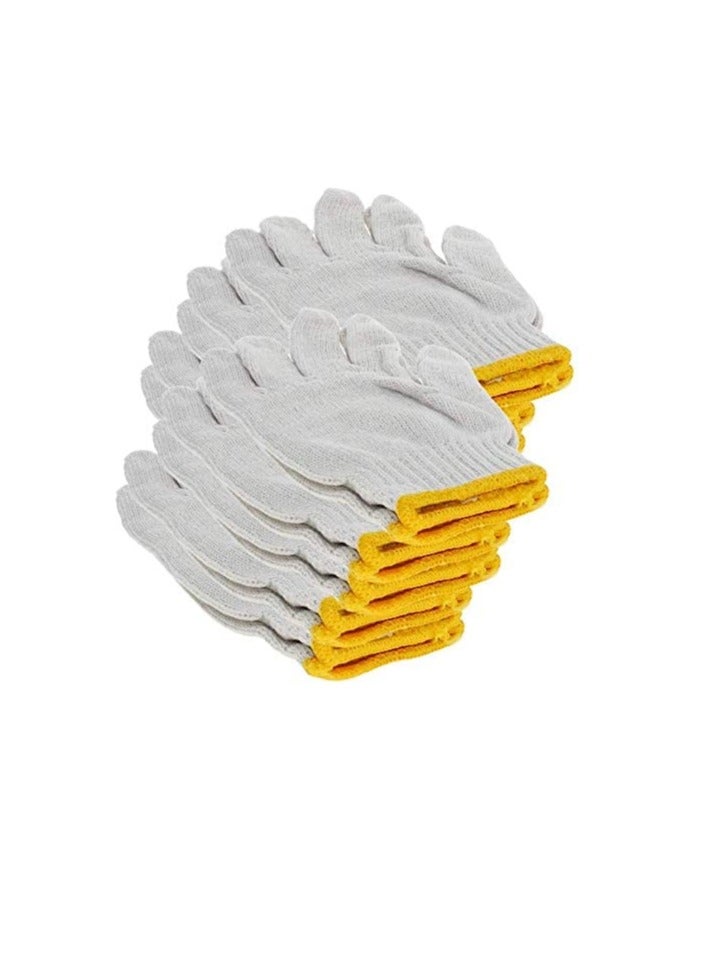 Plain Gloves with Yellow Edge Washable Cotton Glove Protective Industrial Work Gloves 12 pair - Image 1