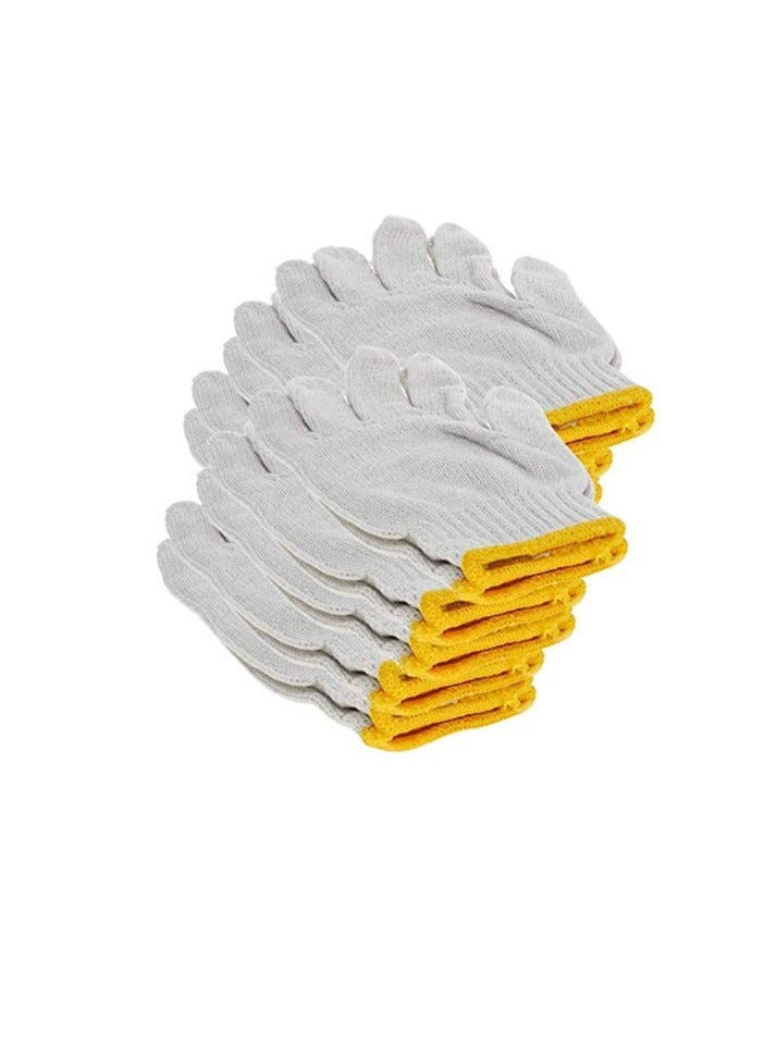 Plain Gloves with Yellow Edge Washable Cotton Glove Protective Industrial Work Gloves 12 pair - Image 2