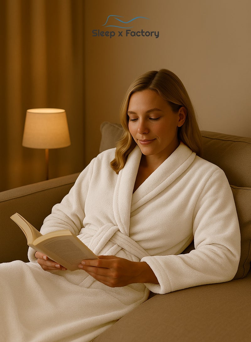 سليب × فاكتوري روب استحمام قطن طبيعي 100% – للجنسين – مقاس حر – أوف وايت - Image 4